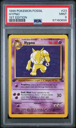 1999 POKEMON FOSSIL 1ST ED #23 HYPNO PSA 9 - Image 1