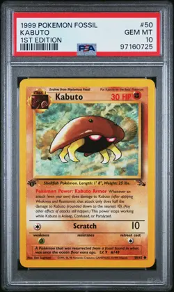 1999 POKEMON FOSSIL 1ST ED #50 KABUTO PSA 10 - Image 1