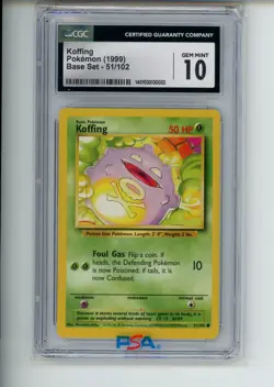 1999 Pokemon Base Set Koffing 51/102 Unlimited Non-Holo Common CGC 10 - Image 1