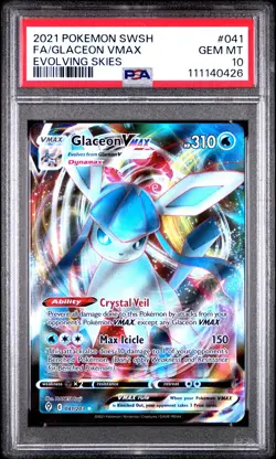 2021 POKEMON SWORD & SHIELD EVOLVING SKIES #041 FULL ART/GLACEON VMAX PSA 10 - Image 1