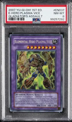 2007 YU-GI-OH! GLAS-GLADIATOR'S ASSAULT 1ST ED ELEMENTAL HERO PLASMA VICE PSA 8 - Image 1