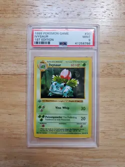 Pokemon PSA 9 MINT 1999 Ivysaur 1st Edition Shadowless Base Set Grey Stamp Card - Image 1