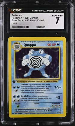 CGC 7 German Poliwrath 1999 Base Set 1st Edition 13/102 Holo Pokemon Card - Image 1