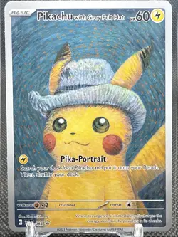 Pikachu Van Gogh Pika Portrait Gray Hat Custom Fan Art Paper Card for Display - Image 1