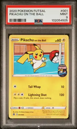 2020 POKEMON FUTSAL #001 PIKACHU ON THE BALL PSA 9 - Image 1