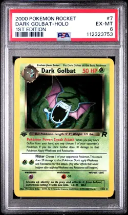 2000 POKEMON ROCKET 1ST ED #7 DARK GOLBAT-HOLO PSA 6 - Image 1