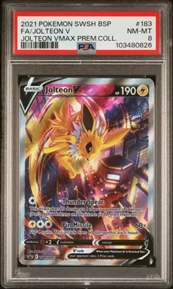 2021 POKEMON SWSH BLACK STAR PROMO #183 FULL ART/JOLTEON V PSA 8 - Image 1