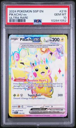 2024 POKEMON SSP EN-SURGING SPARKS ULTRA RARE #219 PIKACHU EX PSA 10 - Image 1