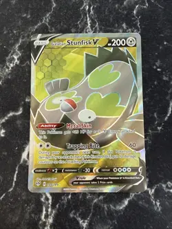 Pokemon Galarian Stunfisk v Full Art Holo Card 184/189SWSH03: Darkness Ablaze - Image 1