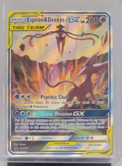 Pokemon TCG Espeon & Deoxys GX SM240 Black Star Promo Full Art Holo Card - Image 1