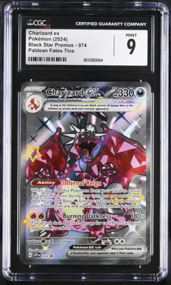 Pokemon TCG Charizard ex 074 (2024) Black Star Promo Paldean Fates Tin CGC 9 - Image 1
