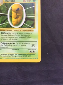 Pokemon Cards: Base Set 1st Edition Uncommon: Kakuna 33/102 - Image 4