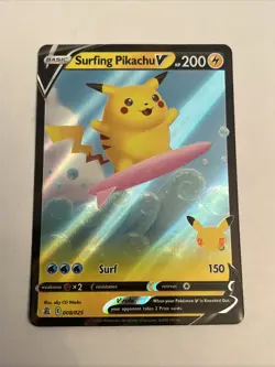 2021 Pokemon SWSH Celebrations Surfing Pikachu V #008/025 - Image 1