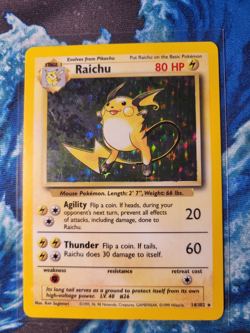 Pokemon TCG Raichu Base Set Holo Rare Card 14/102 (LP - MP) - Image 1