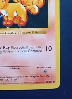 Pokemon Cards: Base Set 1st Edition Common: Vulpix 68/102 - Image 5
