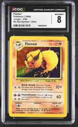 CGC 8 Flareon 1999 Jungle 3/64 No Set Symbol Holo Pokemon Card - Image 1