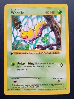 Pokemon Cards: Base Set 1st Edition Common: Weedle 69/102 - Image 1