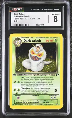 CGC 8 Dark Arbok Team Rocket 1st Edition 2/82 Holo Pokemon Card - Image 1