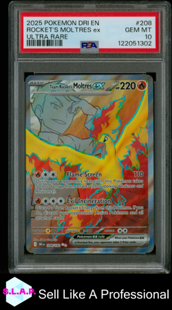ROCKET'S MOLTRES EX ULTRA RARE POKEMON DRI EN-DESTINED RIVALS 2025 208 PSA 10 - Image 1