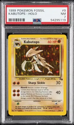 1999 POKEMON FOSSIL #9 KABUTOPS-HOLO PSA 7 - Image 1