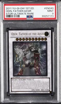 2011 YU-GI-OH! STOR-STORM OF RAGNAROK #EN040 ODIN, FATHER OF THE AESIR PSA 9 - Image 1
