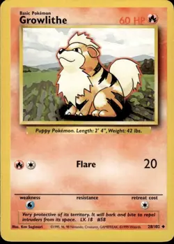 GROWLITHE - Base Set - 28/102 - Uncommon - Pokemon Card - Unlimited Edition - BC - Image 1