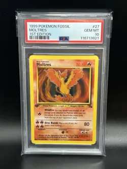 MOLTRES Pokemon Card - WOTC - 1st Edition - Fossil - 27/62 - Non-Holo - PSA 10 - Image 1