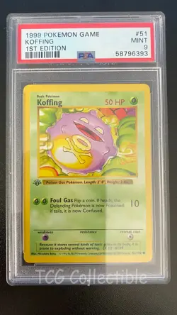PSA 9 MINT Koffing 51 1ST EDITION 1999 Base Set WOTC Pokemon Card - THICK Stamp - Image 1