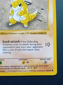 Pokemon Cards: Base Set 1st Edition Common: Sandshrew 62/102 - Image 5