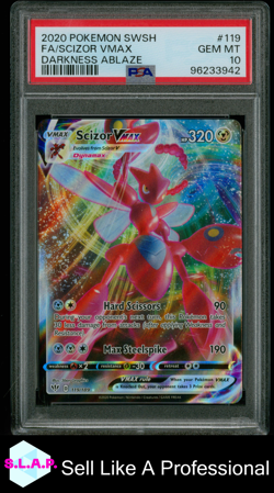FA/SCIZOR VMAX POKEMON SWORD & SHIELD DARKNESS ABLAZE 119 1999 ENGLISH PSA 10 - Image 1