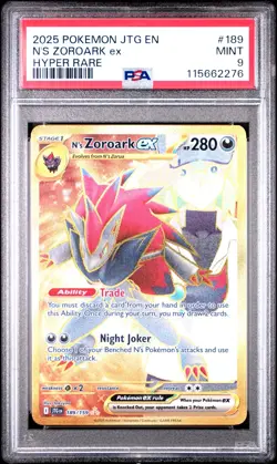 2025 POKEMON JTG EN-JOURNEY TOGETHER HYPER RARE #189 N'S ZOROARK EX PSA 9 - Image 1