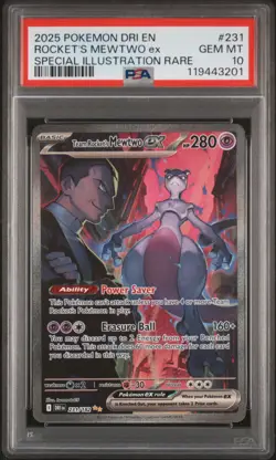 2025 POKEMON DRI EN-DESTINED RIVALS #231 TEAM ROCKET'S MEWTWO EX PSA 10 - Image 1