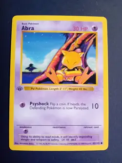 Pokemon Cards: Base Set 1st Edition Common: Abra 43/102 - Image 1