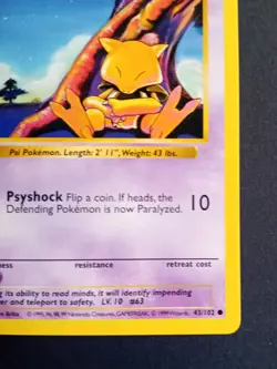 Pokemon Cards: Base Set 1st Edition Common: Abra 43/102 - Image 5