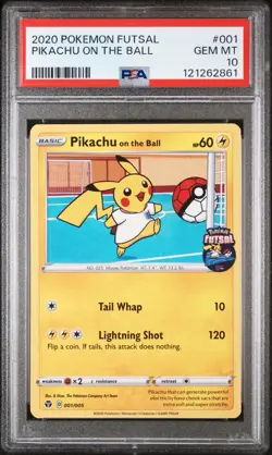 Pokemon Pikachu TCG Promo Card On the Ball Futsal, 001/005, Regular Promo PSA 10 - Image 1