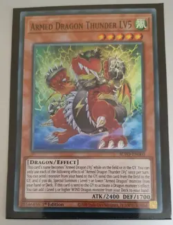 BLVO-EN003 Armed Dragon Thunder LV5 Super Rare 1st Edition YuGiOh Card - Image 1
