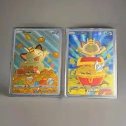 Pokemon TCG Pocket Meowth Cute Custom Card Set 2 Cards Holofoil With Texture - Image 1