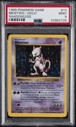 1999 POKEMON BASE SET SHADOWLESS #10 MEWTWO-HOLO PSA 9 - Image 1