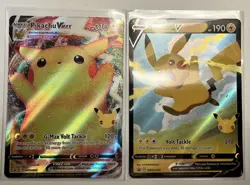 Pikachu V & VMax Premium Figure Pokemon Celebrations Promo Cards SWSH062 SWSH143 - Image 1