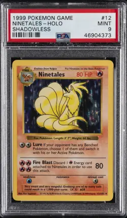 1999 POKEMON BASE SET SHADOWLESS #12 NINETALES-HOLO PSA 9 - Image 1