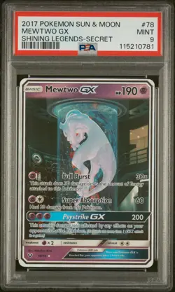 2017 POKEMON SUN & MOON SHINING LEGENDS SECRET #78 MEWTWO GX PSA 9 - Image 1