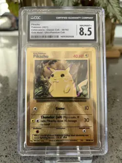 CGC 8.5 Pikachu 58/102 Celebrations UPC GOLD METAL Pokemon Card - Image 1