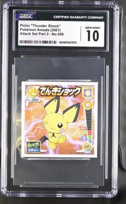 CGC GEM MINT Pokemon 2001 Japanese Rare Amada No.058 Pichu "Thunder Shock" POP 1 - Image 1