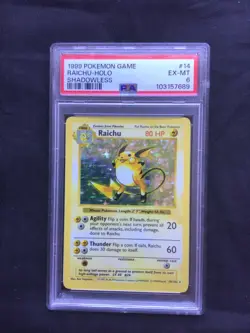 Pokemon Cards: Base Set Shadowless Rare Holo: Raichu 14/102 PSA 6 - Image 1