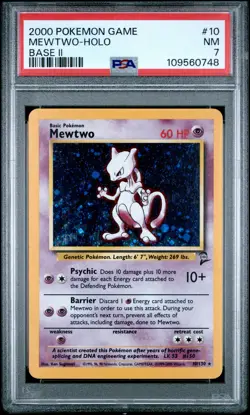 2000 POKEMON BASE SET 2 #10 MEWTWO-HOLO PSA 7 - Image 1
