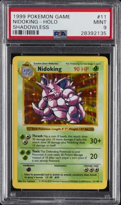 1999 POKEMON BASE SET SHADOWLESS #11 NIDOKING-HOLO PSA 9 - Image 1