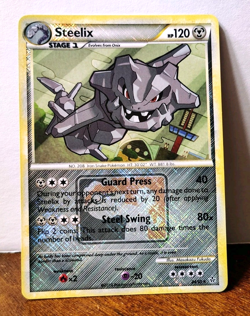 POKEMON STEELIX 24/95 HGSS LEAGUE PROMO CROSSHATCH REVERSE HOLO RARE LP-NM - Image 1