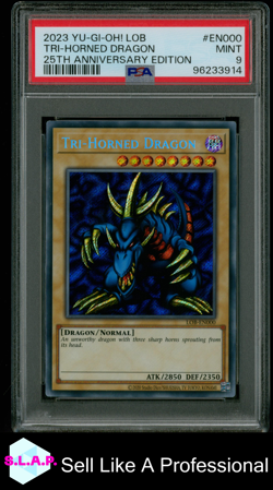 TRI-HORNED DRAGON YUGIOH LOB 25TH ANN. ED EN000 2023 EN PSA 9 - Image 1