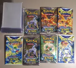 Pokemon Brilliant Stars Card Lot 75 Cards, 100 New Sleeves, 24 New Top Loaders - Image 1