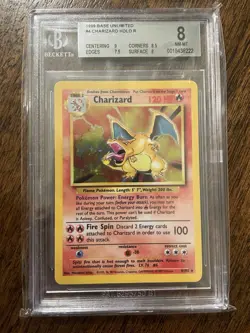 Pokemon TCG Charizard Base Set Holo Unlimited Rare Card 4/102 BGS 8 - Image 1